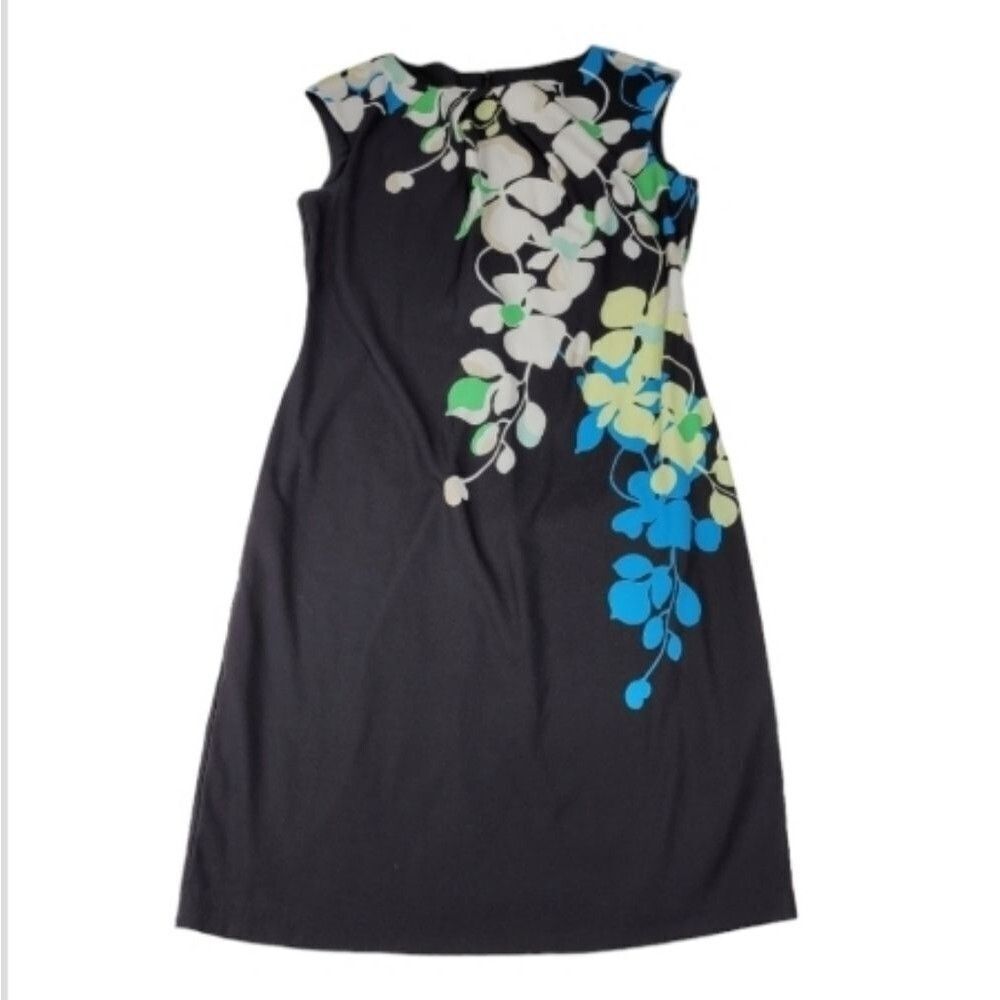 8 NY & CO statement floral shift sheath sleeveless black career dress medium